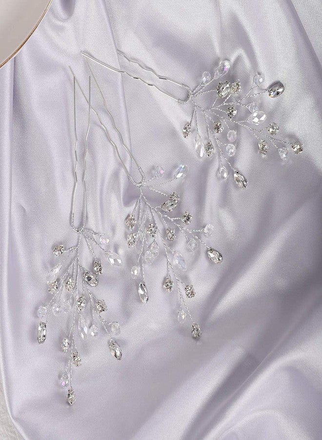 YERTTER 3 Pcs Wedding Hair Pins Decorative Rhinestones Crystal Vine Bridal Bun Clip Accessories for Brides and Bridesmaids (Silver) - Image 4