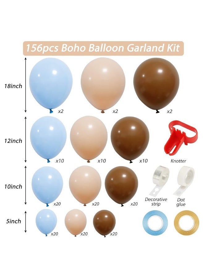 RUBFAC 156pcs Brown Blue Balloon Garland Arch Kit, Bear Baby Shower Decoration with Boho Brown Skin Color Blue Balloons for Gender Reveal and Birthday Party Decoration - Image 4