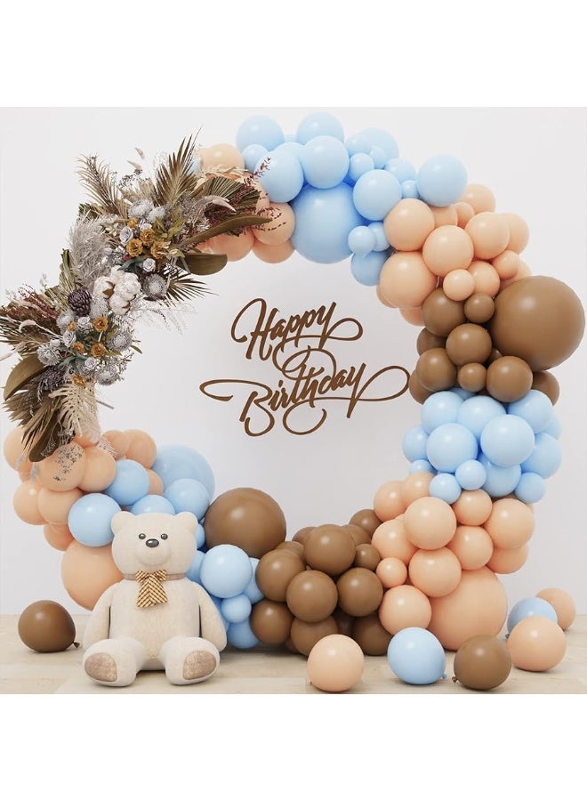 RUBFAC 156pcs Brown Blue Balloon Garland Arch Kit, Bear Baby Shower Decoration with Boho Brown Skin Color Blue Balloons for Gender Reveal and Birthday Party Decoration - Image 2