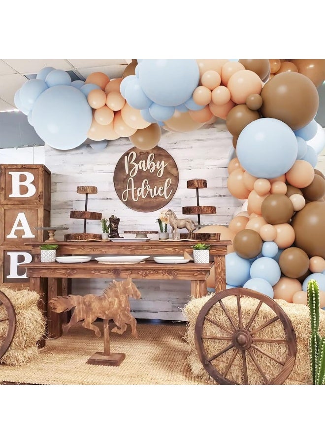 RUBFAC 156pcs Brown Blue Balloon Garland Arch Kit, Bear Baby Shower Decoration with Boho Brown Skin Color Blue Balloons for Gender Reveal and Birthday Party Decoration - Image 1
