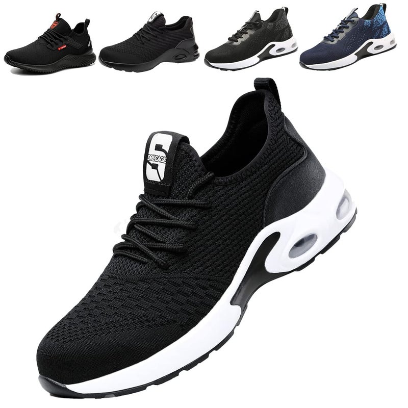 Fadezar Safety Shoes Mens Lightweight Steel Toe Trainers Womens Puncture-Proof Breathable Safety Trainers Non Slip Industrial Work Shoes 01 Black 11 UK (Label Size 45) - Image 1