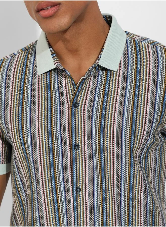 كامبوس سوترا Contrast Knitted Button Down Shirt by Styli