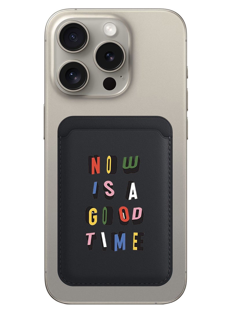 Theodor Magnetic Wallet, Compatible with MagSafe Wallet, for iPhone Wallet, for iPhone 16/15/14/13/12 Series, Not for iPhone 13/12 mini, 3 Card Holder, Vegan Leather, Black - Good time - Image 1