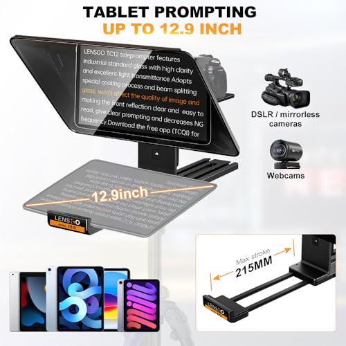 LENSGO 12.9'' Aluminum Teleprompter for iPad Tablet DSLR Cameras with Remote Control, App Compatible with iOS/Android,Professional Prompter for News/Broadcasting,Online Teaching,Live Streaming(TC12) - Image 5
