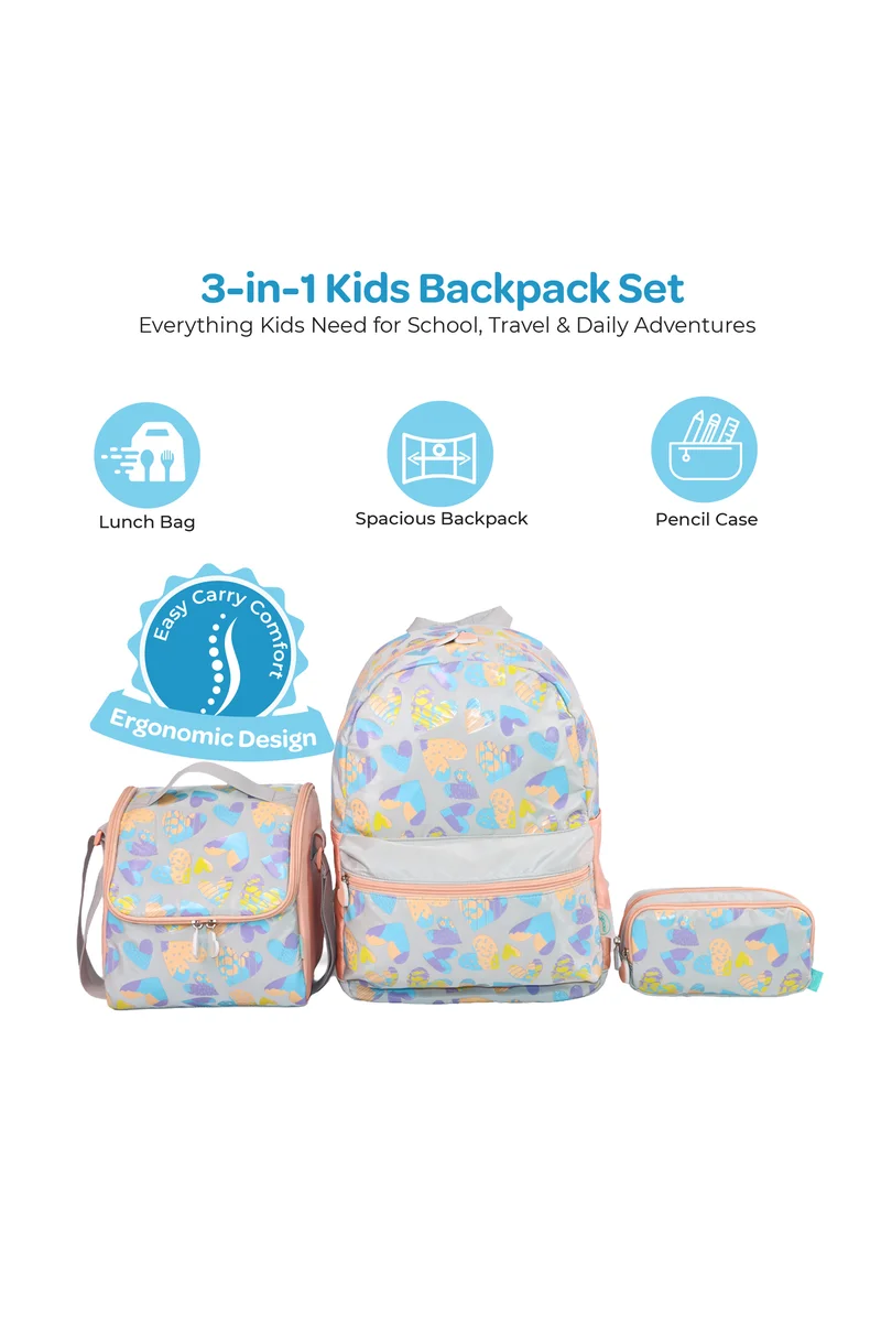 مون MOON  3 in 1 Kids Backpack  Set   - (16-Inch) Premium Kids School Bag with Lunch Bag & Pencil Case-Pink