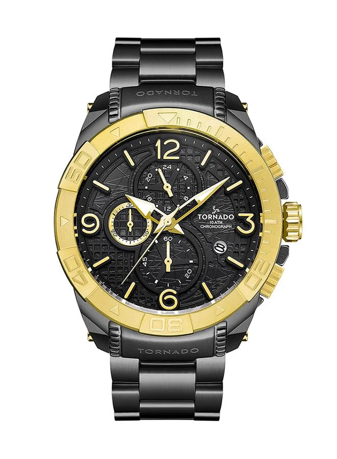 TORNADO Tornado Men's Japan Quartz Movement Watch, Multi-Function Display and Stainless Steel Strap - T8100-BBBBG, Black