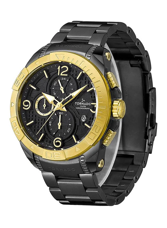 TORNADO Tornado Men's Japan Quartz Movement Watch, Multi-Function Display and Stainless Steel Strap - T8100-BBBBG, Black
