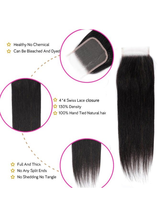 Tendresse - Straight Closure 4X4 Lace Closure Brazilian 10A Virgin Human Hair Lace Closure with Baby Hair Natural Color(22 inch) - Image 1