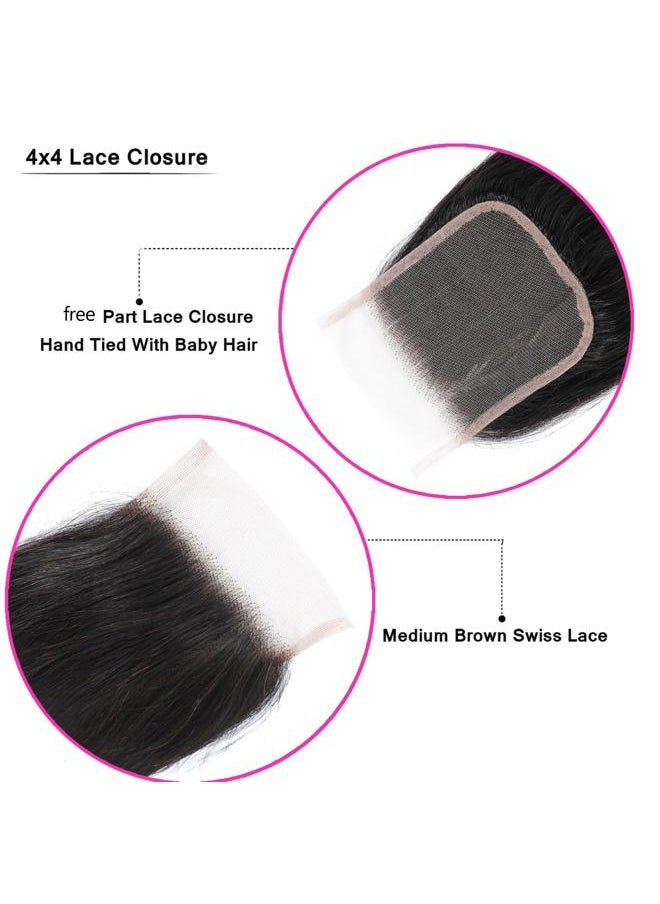 Tendresse - Straight Closure 4X4 Lace Closure Brazilian 10A Virgin Human Hair Lace Closure with Baby Hair Natural Color(22 inch) - Image 1