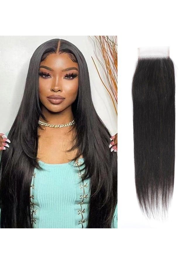 Tendresse - Straight Closure 4X4 Lace Closure Brazilian 10A Virgin Human Hair Lace Closure with Baby Hair Natural Color(22 inch) - Image 1