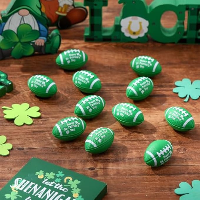 Poen 30 Pcs St. Patricks Day Football Stress Ball Bulk Mini Foam Football Green Stress Relief Ball St. Patrick's Day Gifts for Irish Festival Football Party Favors Stuffer Filler - Image 4
