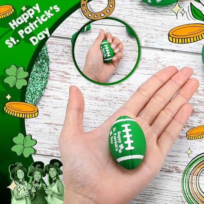 Poen 30 Pcs St. Patricks Day Football Stress Ball Bulk Mini Foam Football Green Stress Relief Ball St. Patrick's Day Gifts for Irish Festival Football Party Favors Stuffer Filler - Image 3