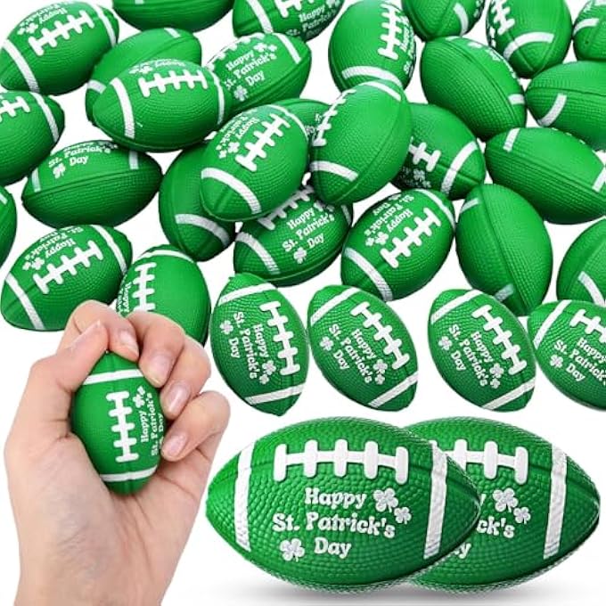 Poen 30 Pcs St. Patricks Day Football Stress Ball Bulk Mini Foam Football Green Stress Relief Ball St. Patrick's Day Gifts for Irish Festival Football Party Favors Stuffer Filler - Image 1