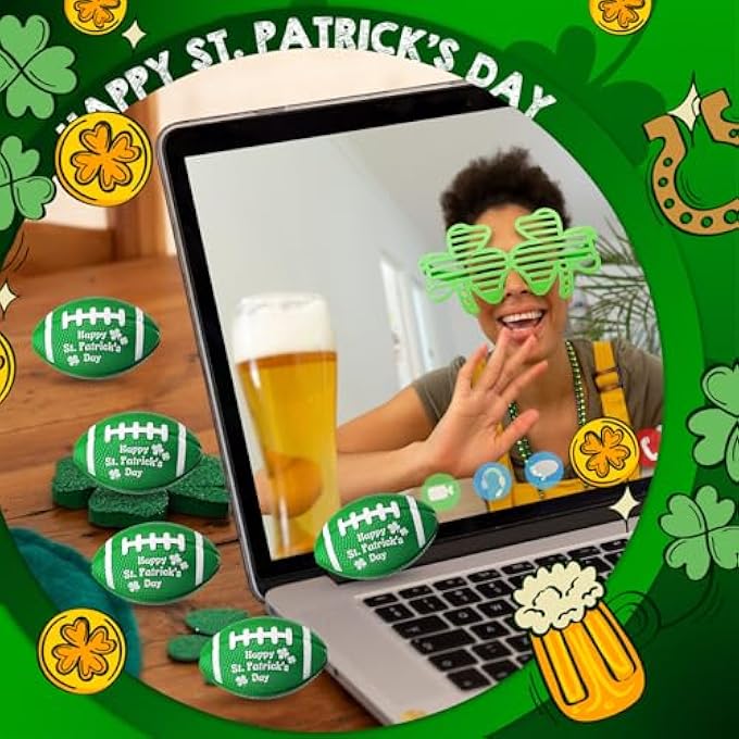 Poen 30 Pcs St. Patricks Day Football Stress Ball Bulk Mini Foam Football Green Stress Relief Ball St. Patrick's Day Gifts for Irish Festival Football Party Favors Stuffer Filler - Image 5