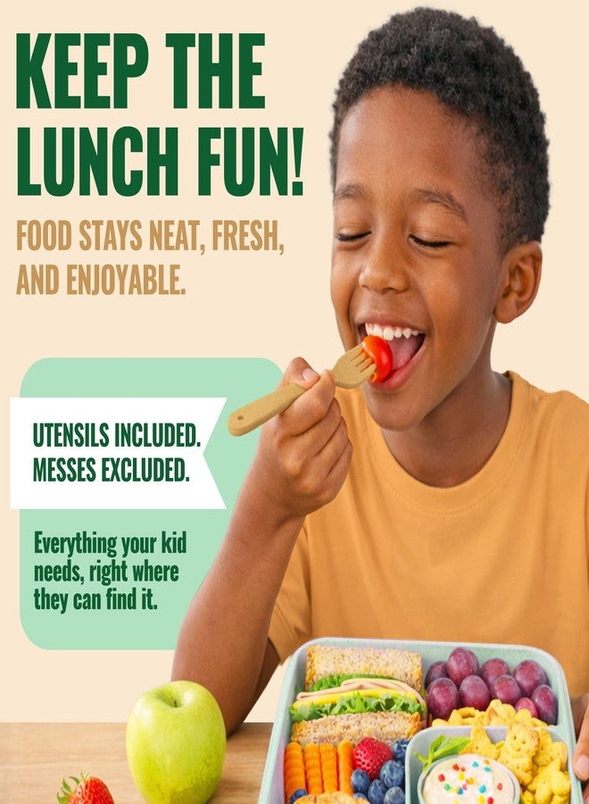 GreenLunch Bento علبة غداء بينتو قابلة للتحلل الحيوي من ويت وير، حاوية تخزين طعام ووجبات خفيفة للأطفال، طقم علبة غداء بينتو من قش القمح للأطفال - أخضر - Image 4