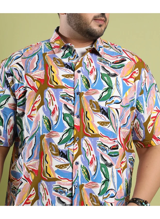 Instafab Plus Men's Multicolour Abstract Foilage Shirt