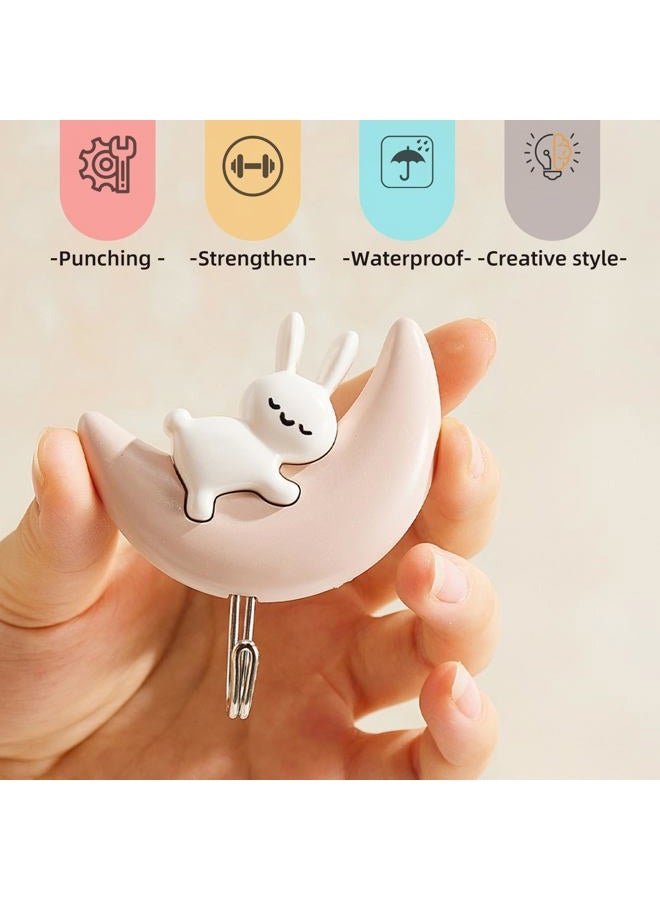 SHBLOMK 4PCS Adhesive Coat Hooks Key Holders, Creative Adhesive Cute Rabbit Key Hooks, Home Storage Utility Wall Decorations for Hanging Hat, Key, Towel, Scarf, Bags, Punch Free - Image 5