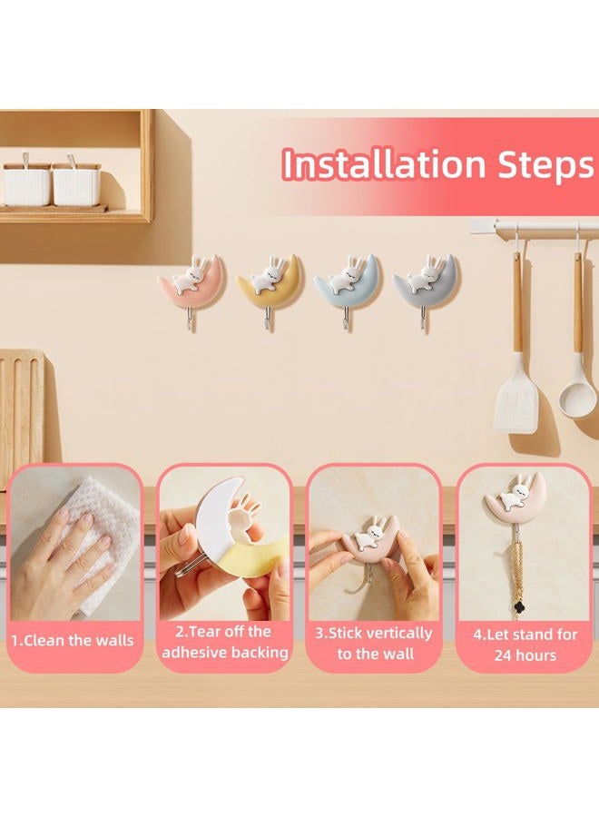 SHBLOMK 4PCS Adhesive Coat Hooks Key Holders, Creative Adhesive Cute Rabbit Key Hooks, Home Storage Utility Wall Decorations for Hanging Hat, Key, Towel, Scarf, Bags, Punch Free - Image 3