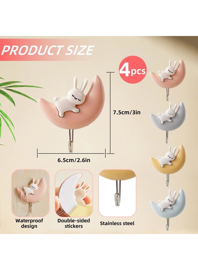 SHBLOMK 4PCS Adhesive Coat Hooks Key Holders, Creative Adhesive Cute Rabbit Key Hooks, Home Storage Utility Wall Decorations for Hanging Hat, Key, Towel, Scarf, Bags, Punch Free - Image 2