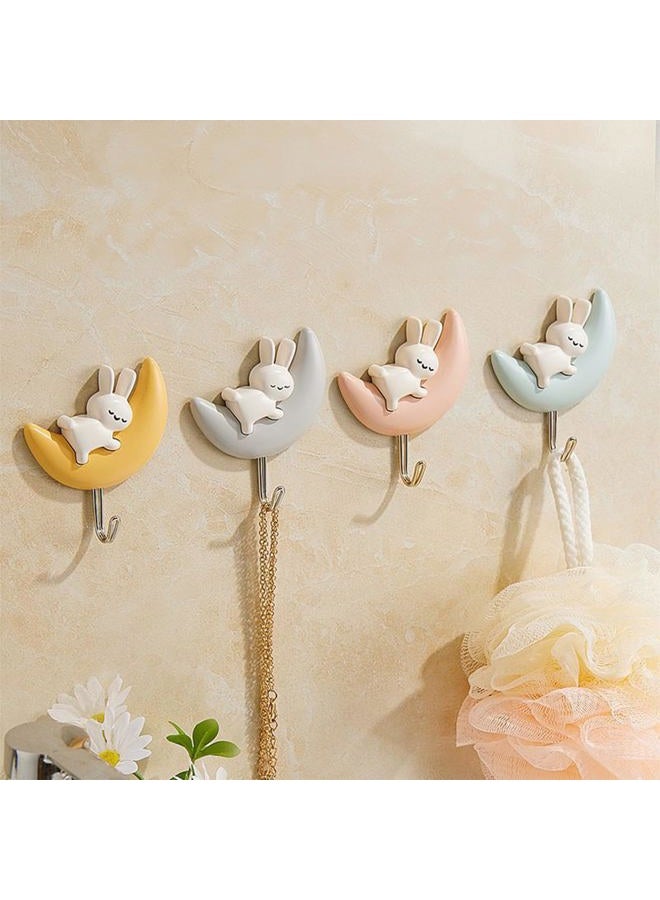 SHBLOMK 4PCS Adhesive Coat Hooks Key Holders, Creative Adhesive Cute Rabbit Key Hooks, Home Storage Utility Wall Decorations for Hanging Hat, Key, Towel, Scarf, Bags, Punch Free - Image 1