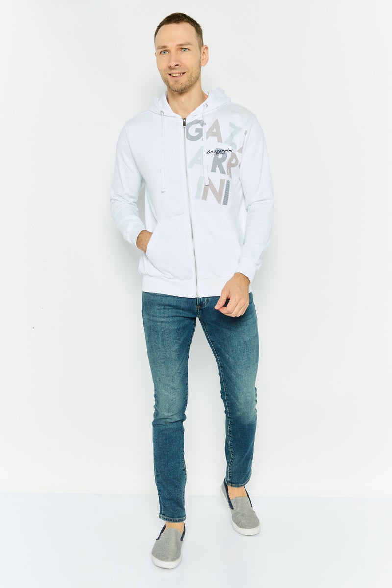 Gazzarrini سويت شيرت رجالي بغطاء رأس بأكمام طويلة مزخرف، أبيض - Image 4