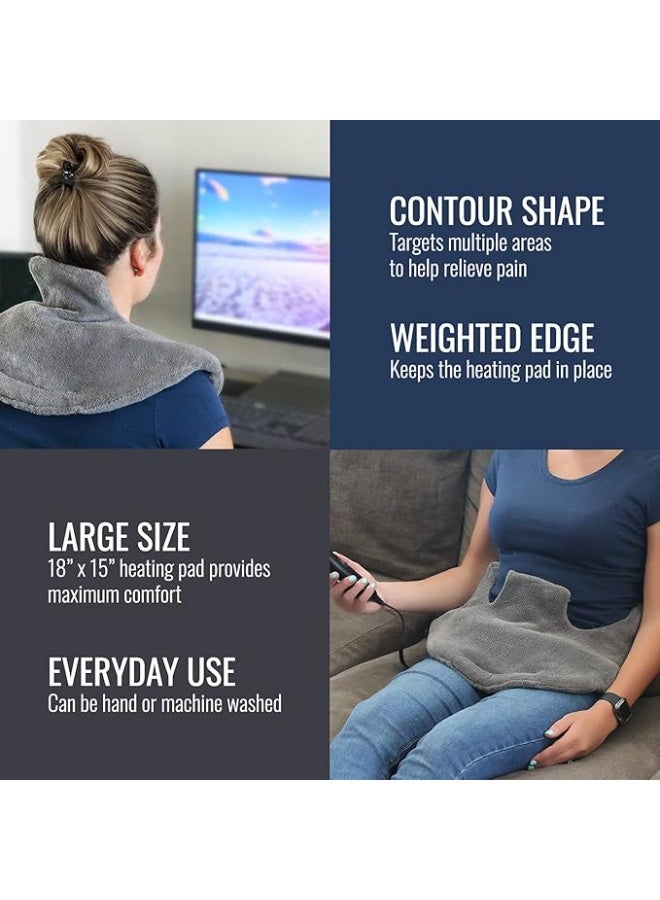 Electric Heating Pad for Targeted Pain Relief – Heated Wrap for Neck, Shoulder, Back & Headaches – 3 Heat Settings with Auto Shut-Off – FSA & HSA Eligible (Gray, 18" x 15", Medium) - Image 4