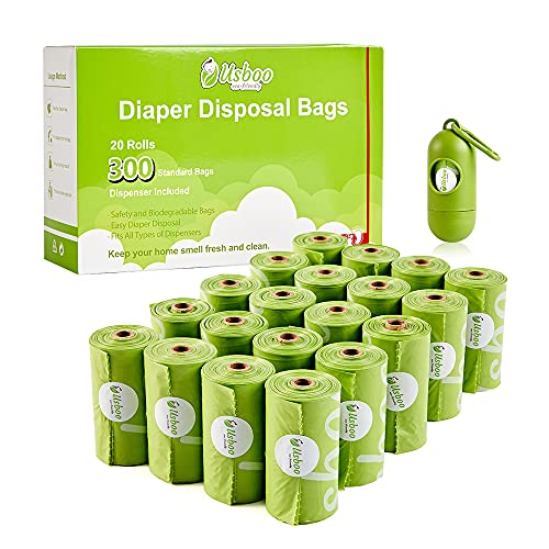 USBOO Disposable Diaper Bags for Baby, 20 Refill Rolls/300 Bags Waste Bags with Dispenser, Convenient and Quick Diaper Disposal, Unscented - Image 1