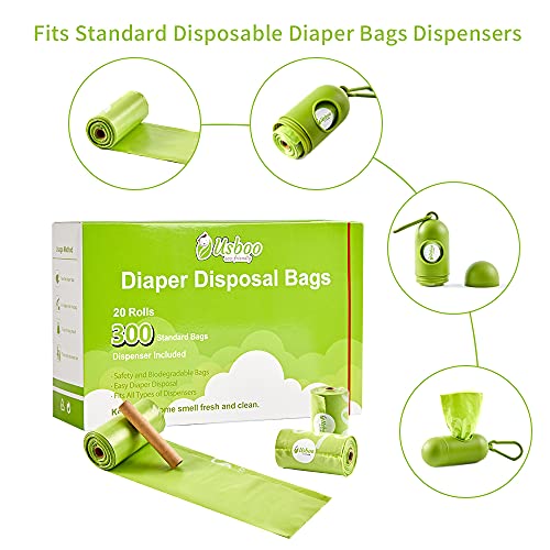 USBOO Disposable Diaper Bags for Baby, 20 Refill Rolls/300 Bags Waste Bags with Dispenser, Convenient and Quick Diaper Disposal, Unscented - Image 3
