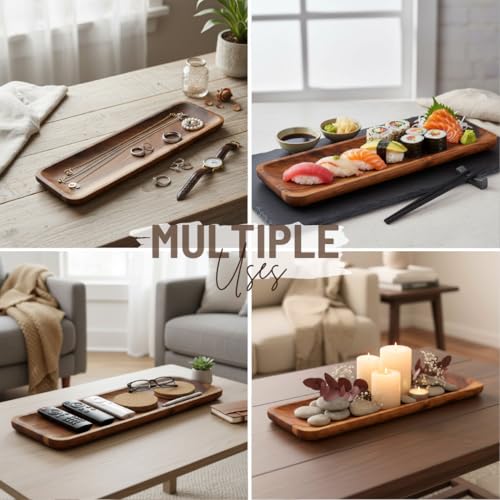SAAGA Acacia Solid Wood Rectangular Serving Platter | 17 x 5 Inch Multipurpose Tray for Snacks, Fruits & Desserts – Brown - Image 4