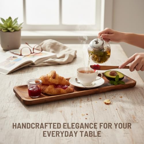 SAAGA Acacia Solid Wood Rectangular Serving Platter | 17 x 5 Inch Multipurpose Tray for Snacks, Fruits & Desserts – Brown - Image 3
