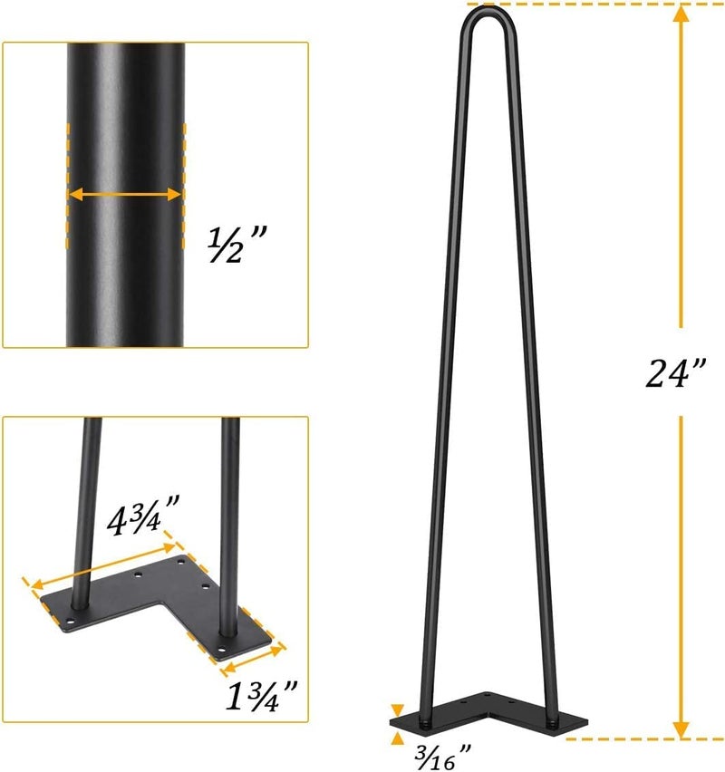 Reyox Solid Rods with Industrial Design Home DIY Projects for Modern Desks Bench and Ding Board Include Rubber Floor Protectors Black 4 PCS 2 Rod 10 Inch - Image 4