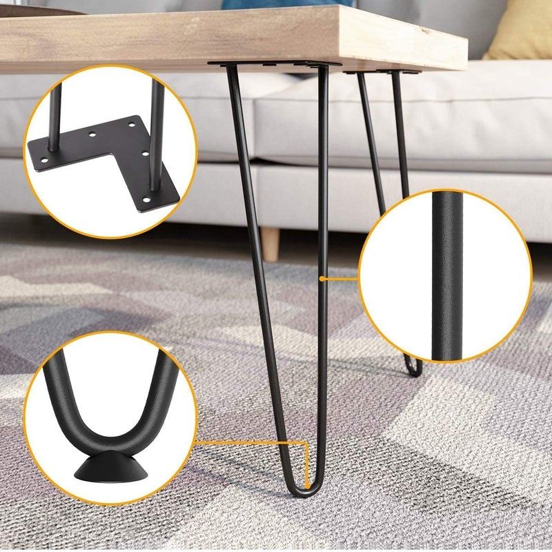 Reyox Solid Rods with Industrial Design Home DIY Projects for Modern Desks Bench and Ding Board Include Rubber Floor Protectors Black 4 PCS 2 Rod 10 Inch - Image 2