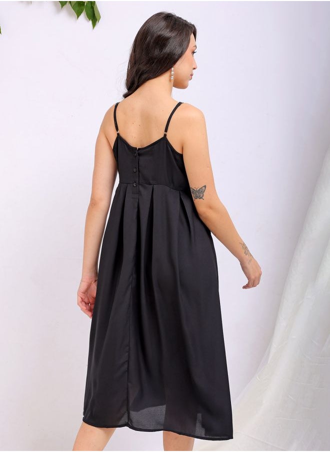 Freehand - Women Fit and Flared Casual Solid Pleated Dress - Image 1