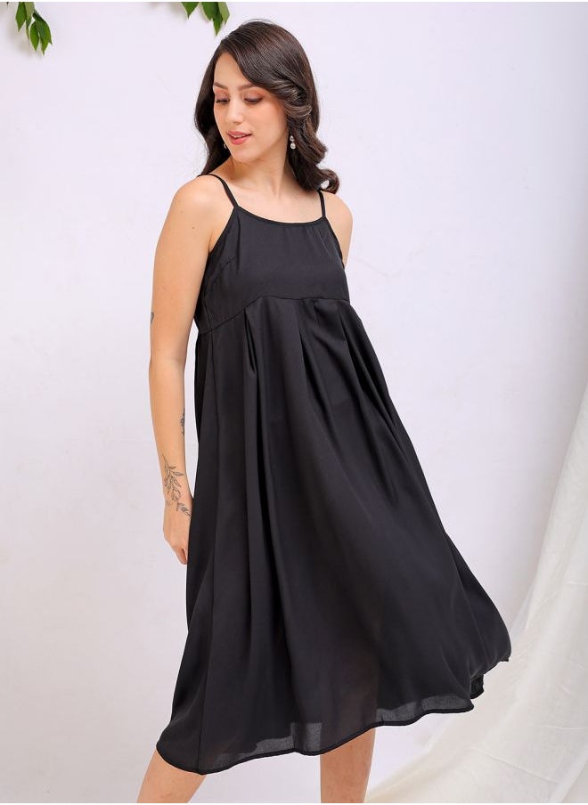 Freehand - Women Fit and Flared Casual Solid Pleated Dress - Image 1