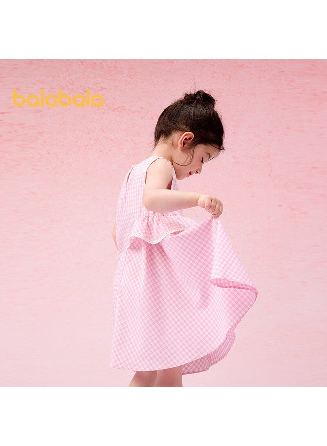 Balabala Girls' Dress Children's Sleeveless Princess Dress Summer Plaid Toddler Dress 208225111016 - Image 2