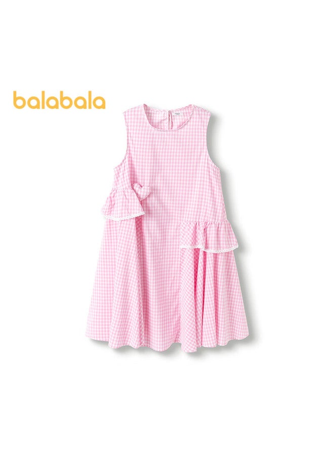 Balabala Girls' Dress Children's Sleeveless Princess Dress Summer Plaid Toddler Dress 208225111016 - Image 4