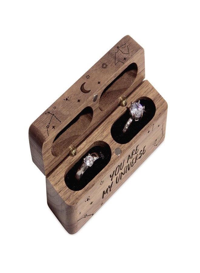 Wislist Wooden Engraved Ring Box for Proposal Wedding Ceremony 2 Ring Holder Village Fashion Jewelry Box(You are my universe) - Image 5