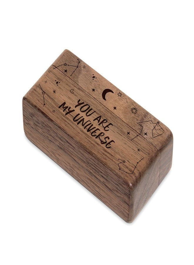 Wislist Wooden Engraved Ring Box for Proposal Wedding Ceremony 2 Ring Holder Village Fashion Jewelry Box(You are my universe) - Image 2