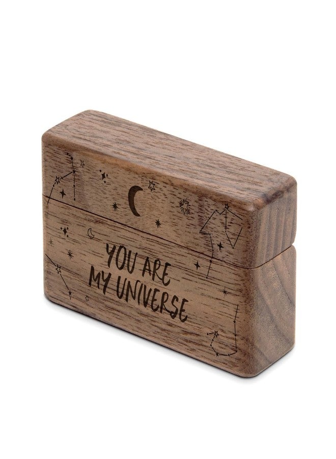 Wislist Wooden Engraved Ring Box for Proposal Wedding Ceremony 2 Ring Holder Village Fashion Jewelry Box(You are my universe) - Image 3