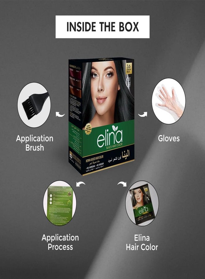 Elina Black Hair Color Powder 60Gm (Pack of 1) | Ammonia & Barium free Natural Organic Hair Color for Men & Women | Formulated with Natural Ingredients | Long Lasting Color - Image 2