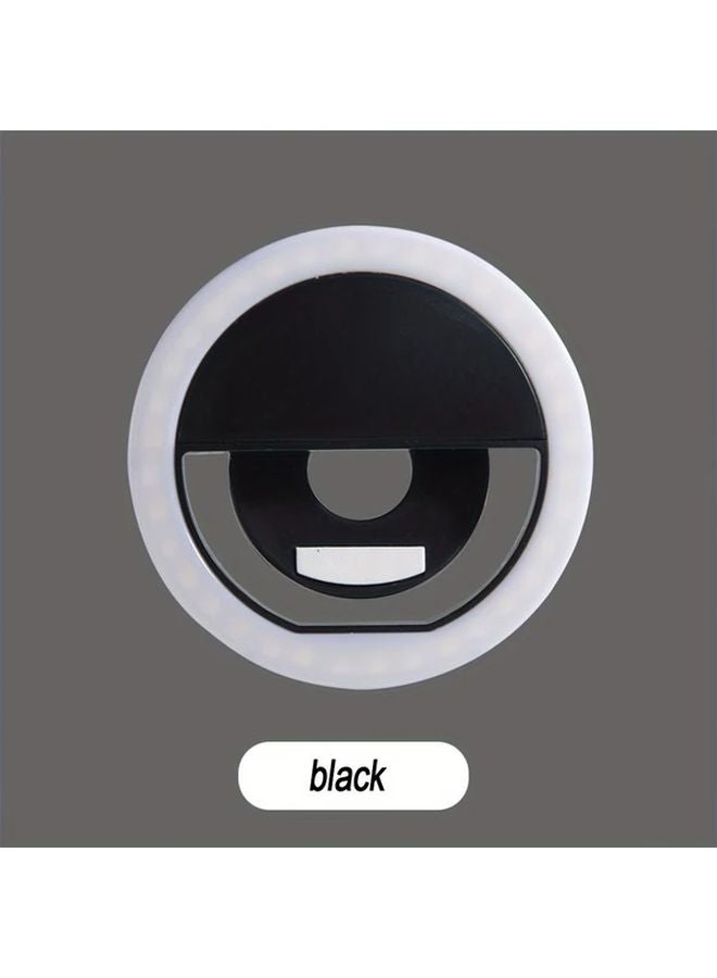 ضوء حلقة سيلفي LED قابل للشحن بتصميم مِشْبَكي أسود شحن عبر USB - Image 1