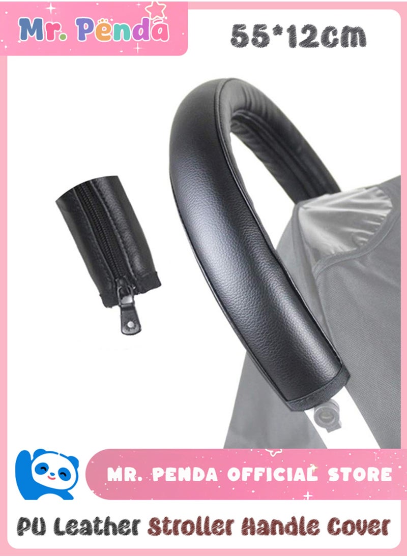 Mr. Penda - Stroller Handle Cover, PU Leather Pram Handle Protector Stroller, Pushchair Armrest Handle Protector Cover (Black) - Image 1