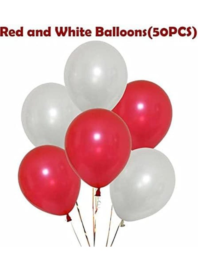 50 Pcs Metallic Red and White Balloons – Red White Birthday Balloons – Red and White balloons decorations – Red, White balloons for Anniversary/baby shower/birthday party - Image 2