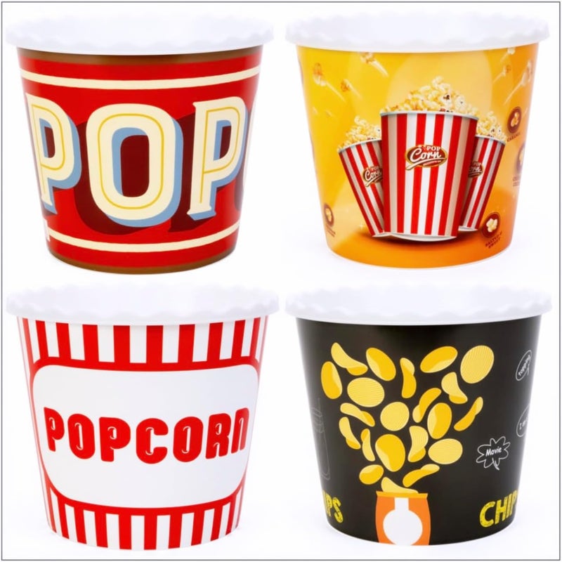 ONONEXPRESS Modern Style Reusable Plastic Popcorn BoxPopcorn ContainersPopcorn Bowls Set for Movie Theater Night  BPA Free  4 Pack  75 oz Popcorn Mix E - Image 1