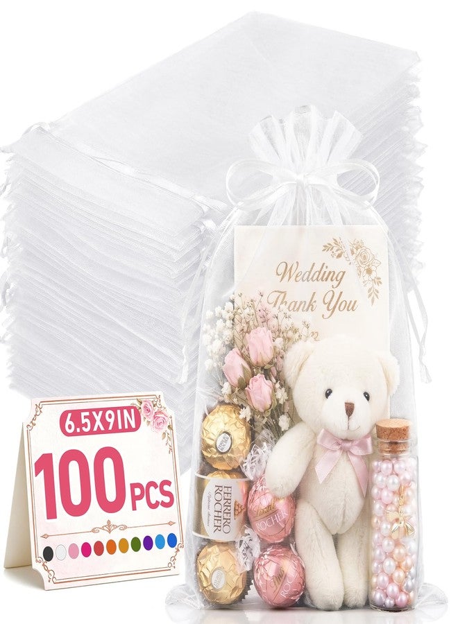 FUNFERY 100 PCS Organza Bags 6x9 in, White Mesh Gift Bags with Drawstring, Bulk Clear Gift Bag for Wedding Party Favors Treats, Large Mesh Goodies Bag for Gifts Shower, Drawstring Pouch for Jewelry - Image 1