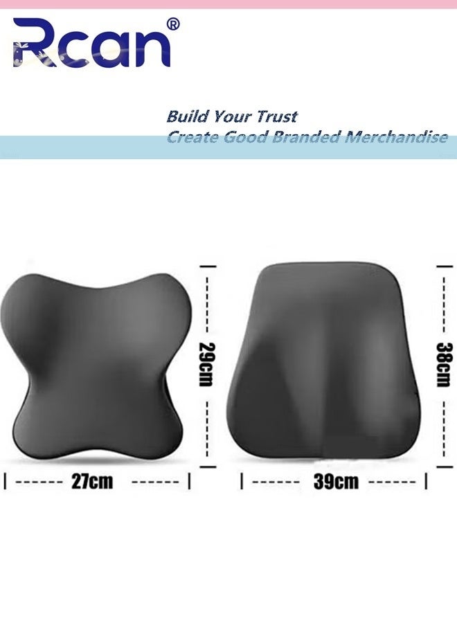 Rcan Lumbar Support Pillow and Car Headrest Neck Pillow Ergonomic Design Memory Cotton Headrest and Back Waist Pillow and Neck Support Pillow for Office Chair Grey  - Image 2