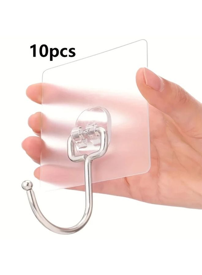 خطاف حائط ثقيل كبير 10 قطع شفاف يتحمل حتى 37 رطلاً مقاوم للماء للمطبخ والحمام - Image 1
