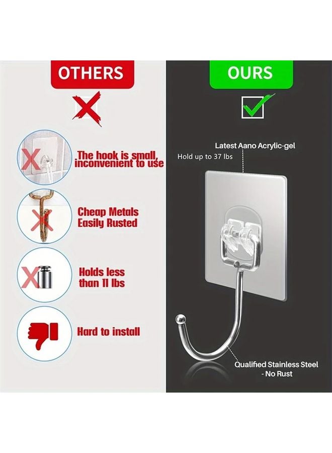 خطاف حائط ثقيل كبير 10 قطع شفاف يتحمل حتى 37 رطلاً مقاوم للماء للمطبخ والحمام - Image 3