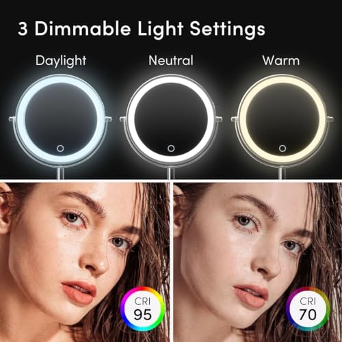 Fancii 9-Inch Lighted Makeup Mirror Height Adjustable with 10X /1X Magnification - Rechargeable, Double Sided LED Vanity Mirror with Light and Stand, 360° Swivel (Hailey) - Image 4