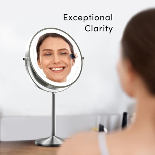 Fancii 9-Inch Lighted Makeup Mirror Height Adjustable with 10X /1X Magnification - Rechargeable, Double Sided LED Vanity Mirror with Light and Stand, 360° Swivel (Hailey) - Image 5